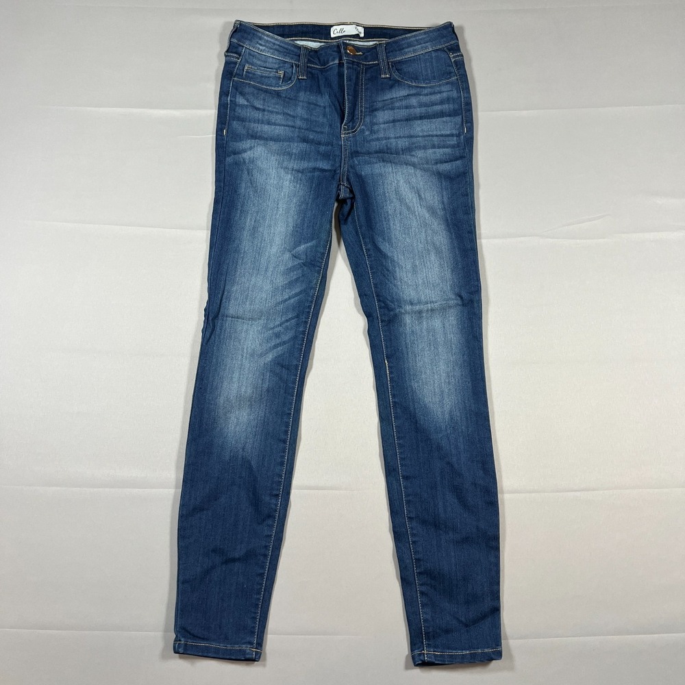 Cello Skinny Jeans Womens 7x28 Blue Whiskered Denim Cotton Medium Wash Mid Rise